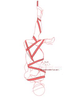 a drawing of a person doing a handstand with red tape on their feet