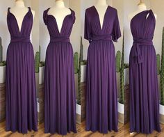 three different views of the same purple dress