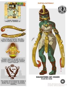 the character sheet for daughter of chaos, which is featured in an animated video game