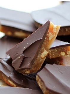 pieces of chocolate and peanut butter on a table