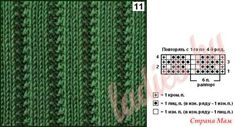 the knitting pattern is shown in green and white, as well as an example of how to