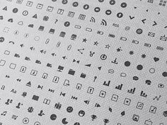 a large collection of icons and symbols on a sheet of white paper with black ink