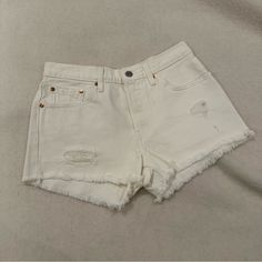 Like New Condition- Never Worn Without Tags Levi's White Casual Shorts, Casual White Levi's Shorts, Chic White Relaxed Fit Jean Shorts, White Everyday Short Bottoms, White Everyday Shorts, Everyday White Summer Shorts, White Levi's Shorts With Pockets, Levi's White Cotton Shorts, White Summer Jean Shorts With Pockets