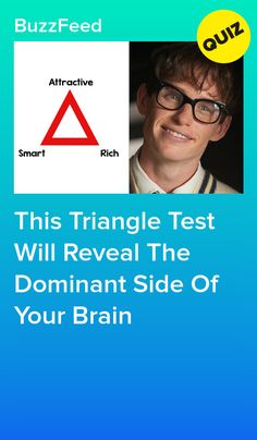 a man wearing glasses with the text, this triangle test will reveal the dominant side of your brain