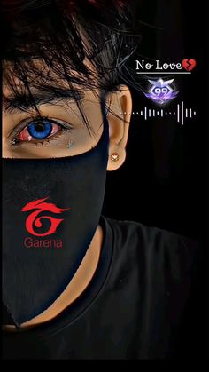 a person wearing a black face mask with the word garena written on it