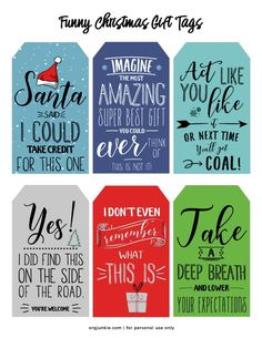 four christmas gift tags with different sayings