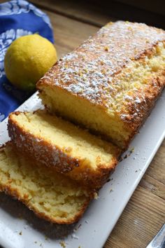 two slices of lemon bread on a white plate