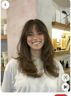 90s Haircuts Long Hair, Haircut For Medium Length Hair Bangs, Dimensional Brunette With Curtain Bangs, Long Hair Fringe Round Face, Medium Haircut Bangs Layers, Haircut Ideas For Long Hair Round Face, A Frame Bangs, Long Layers Medium Length Hair With Bangs, Bangs For Moms