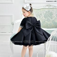 10% off now|Free shipping world-wide. High-end Black Formal Ballgown Girls Party Dress with Bows Jeweled Neckline at GemGrace. Click to learn our pro custom-made service for wedding dress, formal dress. View #FlowerGirlDresses for more ideas. Net Frock Design, Net Frock, Delicate Gown, Girls Baptism Dress, Frocks For Babies, Baptism Dress Baby Girl, Satin Design, Black Frock, 1st Birthday Dresses