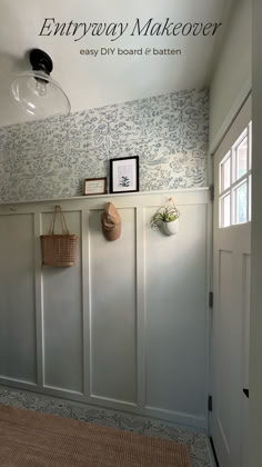 the entryway makeover is easy diy board and batten with wallpaper