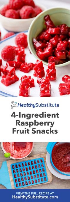 four ingredient raspberry fruit snacks with text overlay