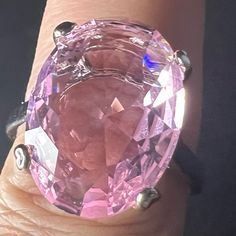 Exquisite Women Sterling Silver Ring With Pink Sapphire Large Stone Color Silver Size 11 Steampunk Rings, Sapphire Solitaire Ring, Silicone Wedding Rings, Cz Rings Engagement, Sapphire Solitaire, Large Stone, Gold Ring Sets, Engagement Rings Round, Cabochon Ring