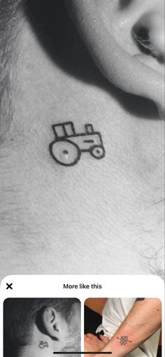 an ear tattoo with a tractor drawn on it