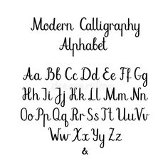 the font and numbers for modern calligraphy alphabet, handwritten with black ink on white paper