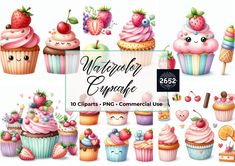 watercolor cupcakes png clipart set for commercial use by digital curio