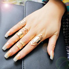 Rings Set Aesthetic, Set Aesthetic, King Ring, Golden Rings, Stackable Ring Sets, Gold Color Ring, Knuckle Ring, Stacking Ring Set, Ringe Gold