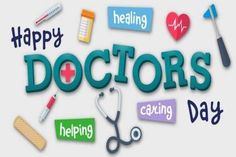 the words happy doctors are surrounded by medical items