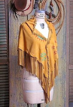 Western, Southwest SITTING BULL LEATHER SHAWL Deerskin Suede w Fringe 72″ x 22" | eBay Fancy Shawl Regalia, Western Chic Fashion, Western Chaps, Sitting Bull, Native American Clothing, Indian Princess, Ribbon Skirts, Pants Sewing Pattern, Romantic Outfit