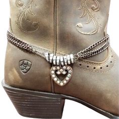 Brand New, Western Boot Jewelry. Silver Tone With Clear Rhinestones, Country Fashion Costume Jewelry. Heart. Southwestern, Love, Valentines Heart, Anniversary, West. Boot Is To Show You What It Looks Like On (Boots Not Included). Cowboy Boots Jewelry, Rhinestone Cowgirl Aesthetic, Shoe Bracelet, Cowgirl Bracelets, Rhinestone Costume, Cowboy Hat Bands, Rhinestone Costumes, Hat Bands, Boot Bracelet