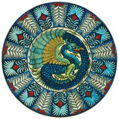 a decorative plate with a peacock on it