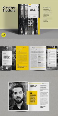 an open brochure is shown with yellow accents