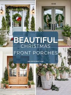 beautiful christmas front porches with wreaths and potted trees