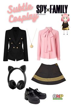 Spy X Family - Anya inspired everyday outfit. Great for school/outings. Dress it down with a vest/cardigan instead of a blazer. Subtle Cosplay, Monster High Cosplay, Chic Black Outfits, Family Cosplay, Everyday Cosplay, Vest Cardigan