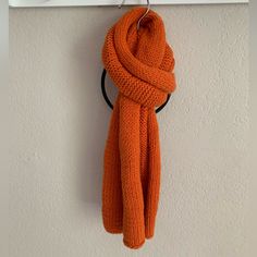 Beautiful Handmade Knit Scarf Made From 100% Cotton Sourced From Recycled Material. Burnt Orange For Osu And Texas Fans :) Casual Warm Acrylic Yarn Knitting Pattern, Casual Acrylic Yarn Knitting Pattern, Casual Handmade Knitting Pattern For Cold Weather, Casual Orange Scarf For Fall, Red Knitted Fall Scarves, Orange Crochet Scarf, Orange Winter Shawl Scarf, Scarf Aesthetic, Orange Scarf Knit