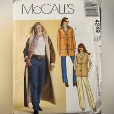 a woman's coat and pants are shown in this sewing pattern