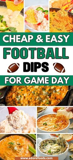 The best game day dips for football season! These football dip ideas include no cook cold dips and hot dip recipes like queso, buffalo chicken, jalapeno popper, and vegetarian cheesy corn dip. Easy football food ideas & game day hot dip superbowl dips easy, game day appetizers dips, superbowl party food ideas, game day crock pot dips, football sunday food, gameday food, football appetizers, recipes, football party foods, football game appetizers. Football Game Dips, Dips Superbowl, Easy Football Food Ideas, Superbowl Dips, Easy Football Food, Hot Dip Recipes, Game Appetizers, Game Day Dips, Super Bowl Food Dip