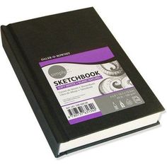 a black notebook with a purple stripe on the cover