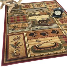 the rug is on the floor with a clock