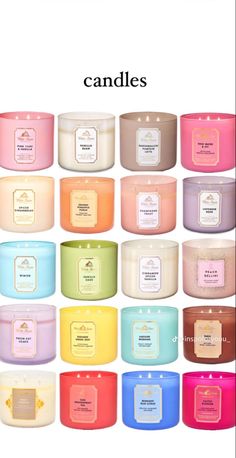 many different types of candles are shown in this image with the caption's description below