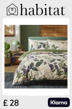 an advertisement for a bed with leaves on it and the words habitat written in english