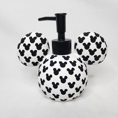 mickey mouse soap dispenser with black and white polka dots