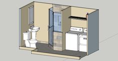 a small bathroom with a toilet, sink and washer / dryer in it