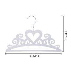 a white tiara with hearts on it and the measurements for each item in front