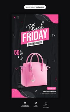 a black friday sale flyer with a pink handbag on the front and back side