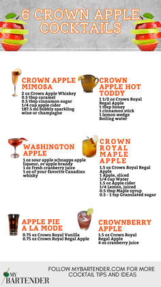 Crown Apple Cocktails Apple Crown Royal Recipes, Crown Royal Recipes, Apple Cocktails, Apple Cider Whiskey, Hot Toddy Cocktail, Crown Royal Apple, Crown Apple, Royal Recipe, Apple Whiskey