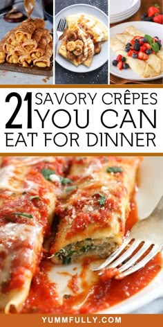 the cover of 21 savory crepes you can eat for dinner is shown