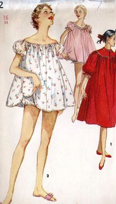 Negligee Pattern, Baby Nightgown, 1950s Pinup, Nightgown Pattern, Vintage Dress Patterns, Fashion 1950s, Easy Sewing Patterns