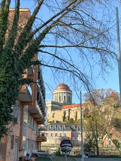 an old building with a dome on top is seen through the branches of a tree