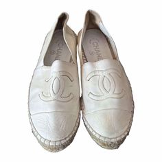 Chanel Cc Cream Leather Espadrilles Slip On Shoes Size 37 Style: Slip-On Type: Flats Color: Cream Brand: Chanel Size: 37 Condition: Can Use A Cleaning And Polishing Otherwise In Good Condition. Chanel Cc Cream, Leather Espadrilles, Cc Cream, Flat Color, Chanel Shoes, On Shoes, Slip On Shoes, Flat Shoes Women, Loafer Flats