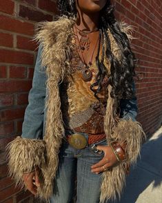 Fur Cardigan Outfit Y2k, Denim Penny Lane Coat, Funky Outfits Aesthetic, Trend Prediction, Real Y2k, 70s Inspired Fashion, Earthy Outfits, Maximalism, Instagram Look