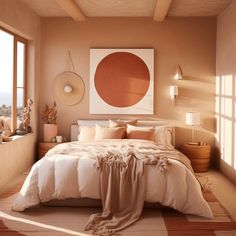 a bedroom with a large bed and lots of natural light coming in from the windows