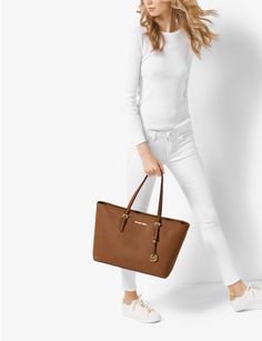 Women's Michael Kors Saffiano Jet Set Travel Top Zip Multifunction Tote $365 #MichaelKors #ShoulderBagTote Michael Kors Luggage, Michael Kors Handbags Outlet, Nike Free Runners, Zip Tote, Leather Travel, Handbags Michael Kors, Kors Jet Set, Michael Kors Black, Leather Tote Bag