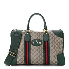 This is an authentic GUCCI Soft GG Supreme Monogram Web Medium Duffle Bag in Beige, New Acero and Green. This stylish travel bag is crafted with Gucci GG monogram coated canvas. It features green rolled leather top handles, an optional fabric shoulder strap, and green leather trim with the Gucci logo and skull motif in fold foil. This duffel has navy blue and red web fabric trim and brass hardware. The top zipper opens to a natural fabric interior with zipper and patch pockets. Chloe 2024, Gucci Travel, Stylish Travel Bag, Mini Duffle Bag, Gucci Crossbody Bag, Red Web, Gucci Crossbody, Gucci Logo, Gg Monogram