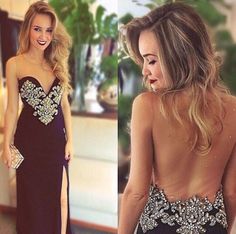 Sexy Blackless Dress, Long Evening Dresses, Formal Dresses ,Floor Length Long Prom Dress, Black Prom Dresses Beaded Party Dress, Look Formal, Black Prom Dress, Backless Prom Dresses, Black Prom, Dress Chiffon, Black Prom Dresses, Cheap Prom Dresses, Dresses For Teens