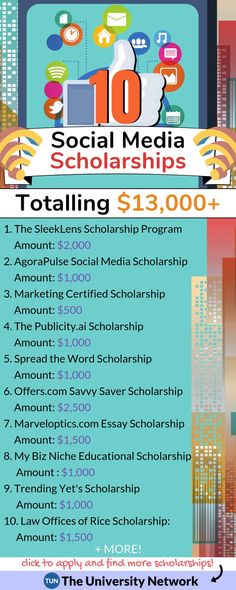 a poster with the words 10 social media scholarships totalling $ 13, 000