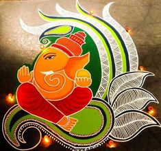 an image of lord ganesha on the side of a vehicle with lights around it